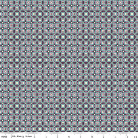 Cotton Fabric Juju's Petals Mosaic Teal 43/44"