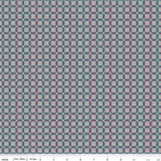 Cotton Fabric Juju's Petals Mosaic Teal 43/44"