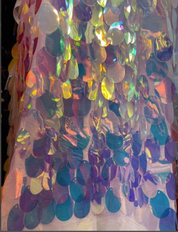 Jumbo Paillettes Sequins Polyester Fabric - Iridescent Oval Sequins, 52" Width (Yards)