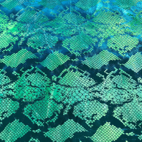 Jungle Cobra Polyester Spandex Velvet Fabric - Iridescent Foil Snake Skin Print, 55" Width (1 Yard)
