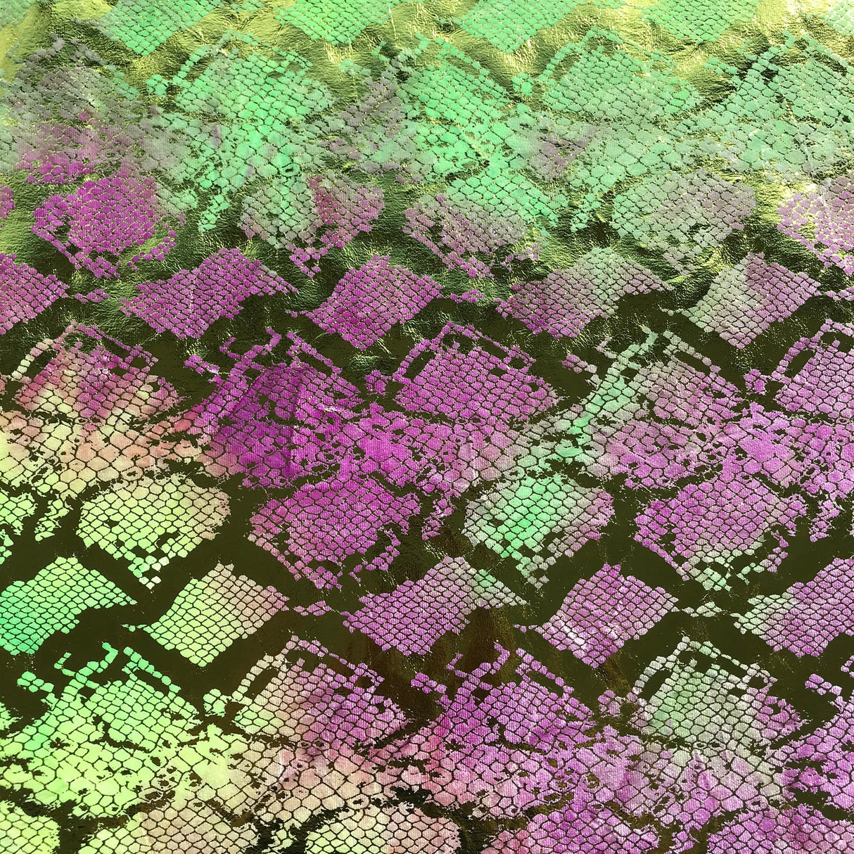 Jungle Cobra Polyester Spandex Velvet Fabric - Iridescent Foil Snake Skin Print, 55" Width (1 Yard)