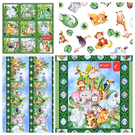 Quilting Cotton Jungle Friends Animals by Jason Yenter