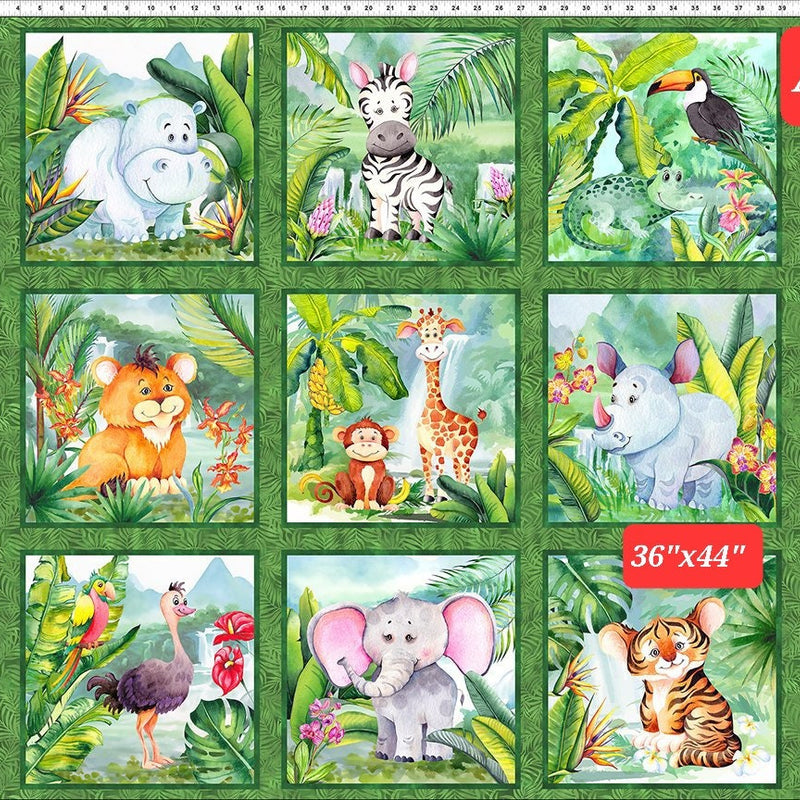 Quilting Cotton Jungle Friends Animals by Jason Yenter