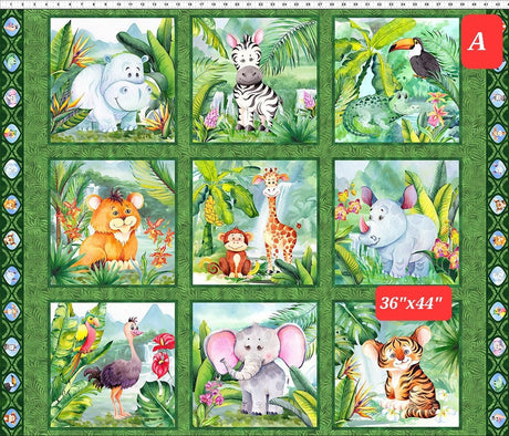 Quilting Cotton Jungle Friends Animals by Jason Yenter
