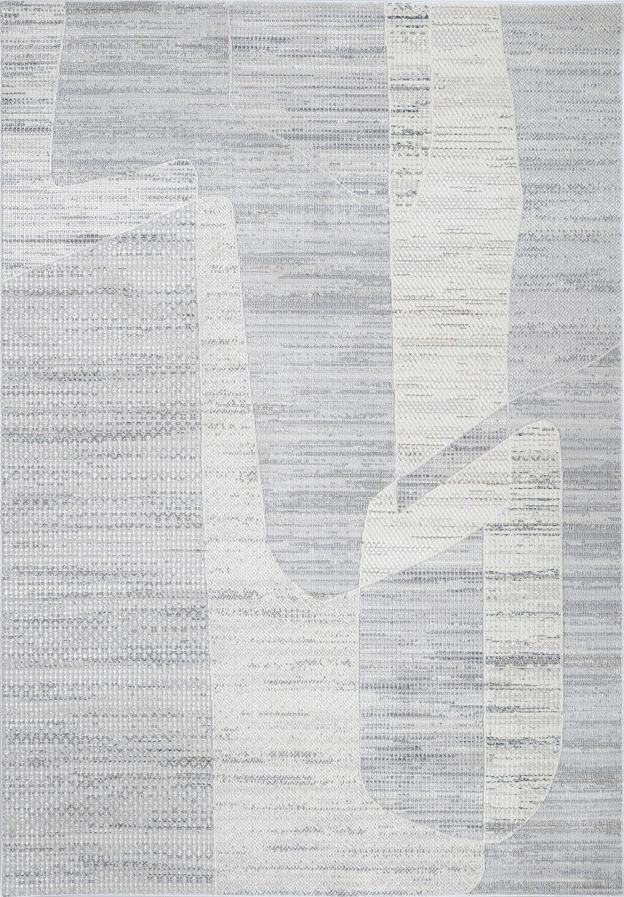 KAI 202 Polyester Rug - Cream High-Low Textured Geometric Design, Ivory, Bronze, Blue Grey Accents (1 Unit)