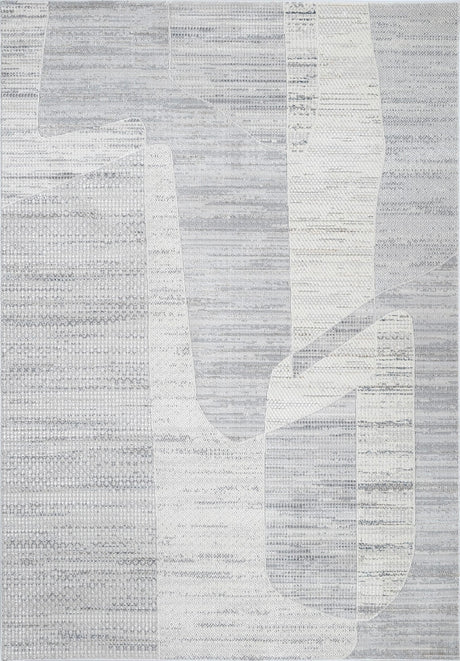 KAI 202 Polyester Rug - Cream High-Low Textured Geometric Design, Ivory, Bronze, Blue Grey Accents (1 Unit)