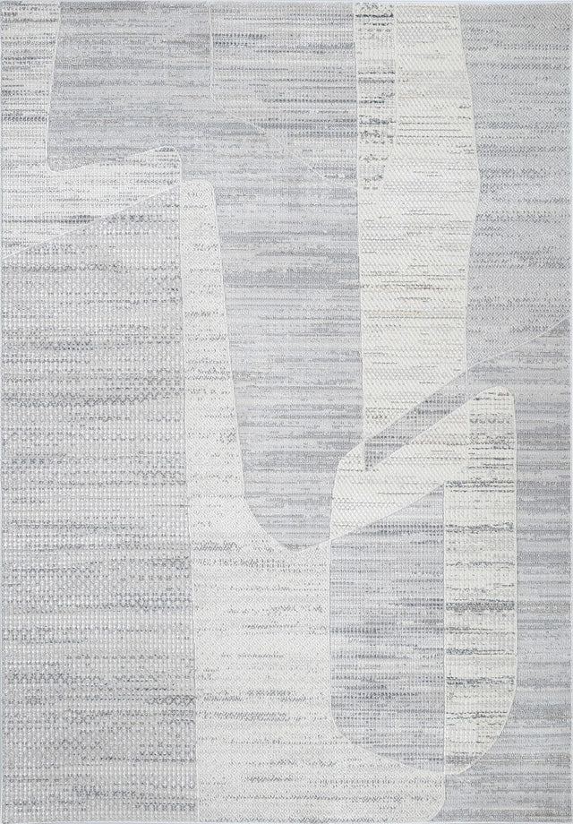 KAI 202 Polyester Rug - Cream High-Low Textured Geometric Design, Ivory, Bronze, Blue Grey Accents (1 Unit)