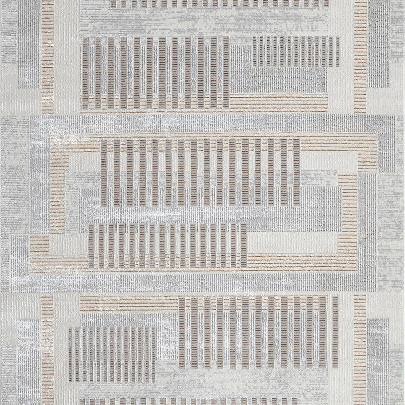 KAI 204 Polyester Fabric - Cream-Based Bronze, Ivory, Grey Geometric Detailing, 5' 3" x 7' 4", 7' 9" x 10' 9", 10' x 13' (3 Sizes)