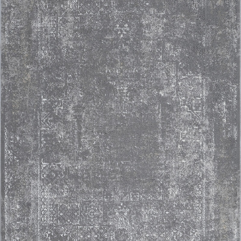 KAI 205 Polyester Fabric - Charcoal Grey High-Low Rug, Elegant Silver Oriental Design, Bronze Touches (3 Sizes)