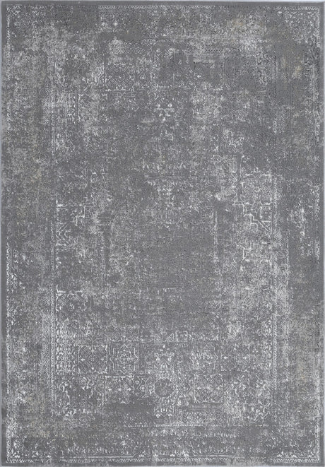 KAI 205 Polyester Fabric - Charcoal Grey High-Low Rug, Elegant Silver Oriental Design, Bronze Touches (3 Sizes)