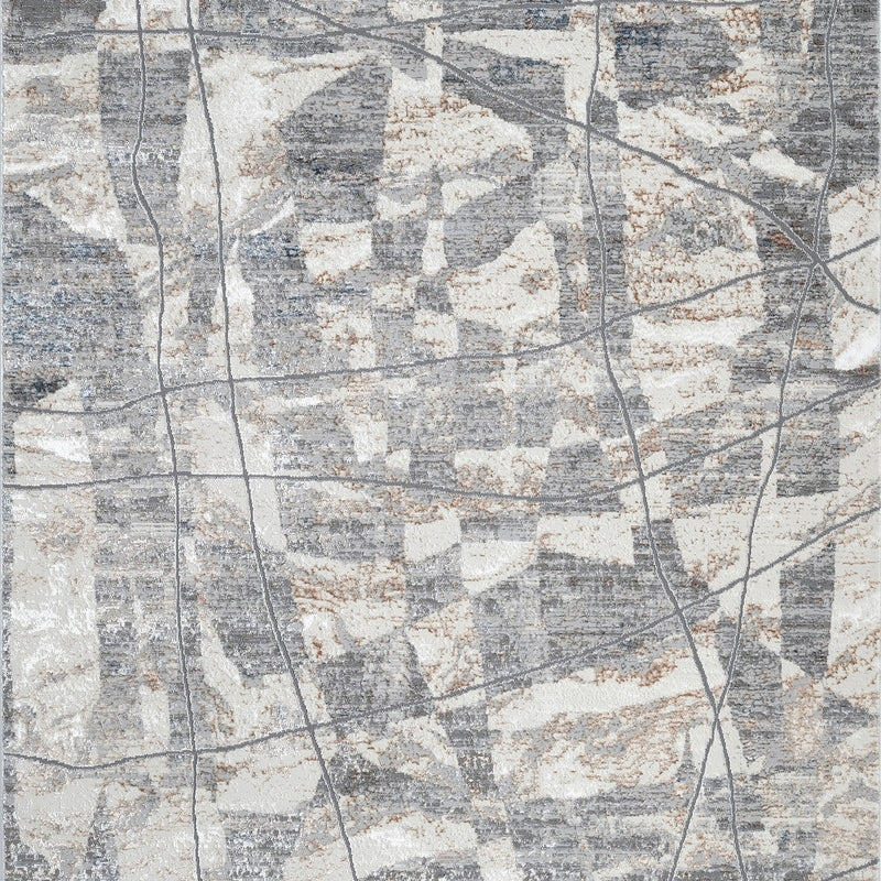 KAI 206 Polyester Fabric - Charcoal Abstract High-Low Texture, Cream And Bronze Accents (1 Rug Collection)