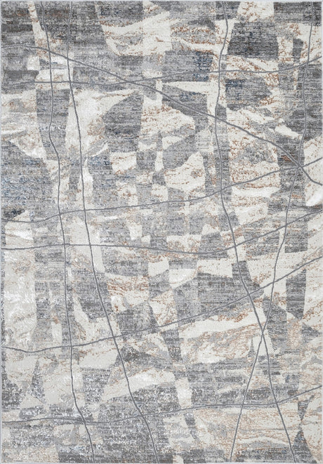 KAI 206 Polyester Fabric - Charcoal Abstract High-Low Texture, Cream And Bronze Accents (1 Rug Collection)
