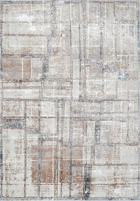 KAI 208 Polyester Rug - Cream Bronze Geometric Abstract Pattern, Blue Ivory Charcoal Gray (3 Sizes)