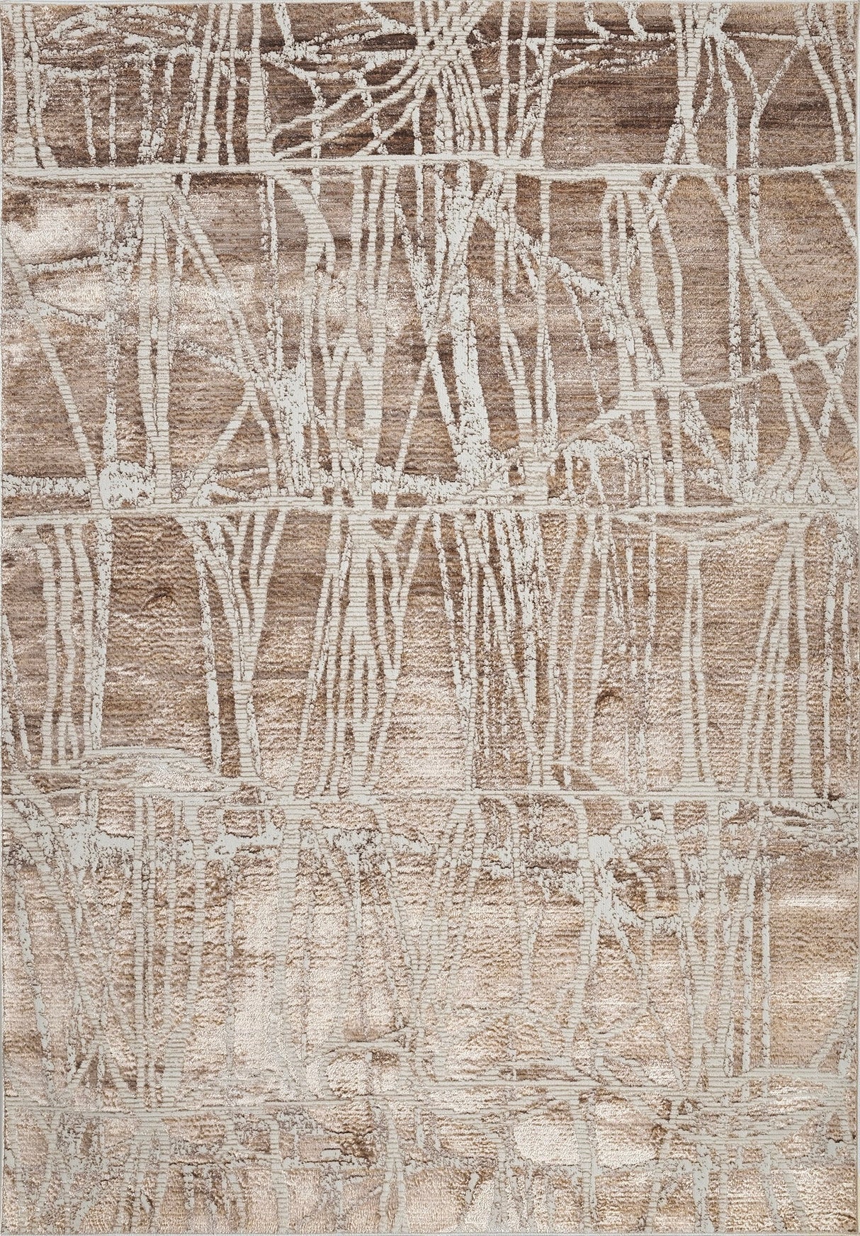 KAI 209 Polyester Fabric - Cream Rug With Subtle Bronze Abstract Design, Machine Made, Cotton Backing (3 Sizes)