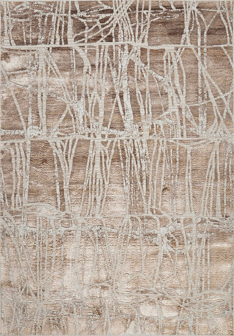 KAI 209 Polyester Fabric - Cream Rug With Subtle Bronze Abstract Design, Machine Made, Cotton Backing (3 Sizes)