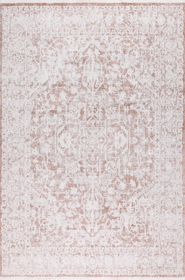 KAI 300 Polyester Rug - Cream Base, Textured Brick-Toned Oriental Motif, Grey Highlights, 5' 3" X 7' 4", 7' 9" X 10' 9", 10' X 13' (1 Unit)