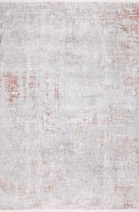 KAI 301 Polyester Rug - Abstract Cream With Brick Orange And Earth-Tone Accents, Machine Made, Cotton Backing (3 Sizes)