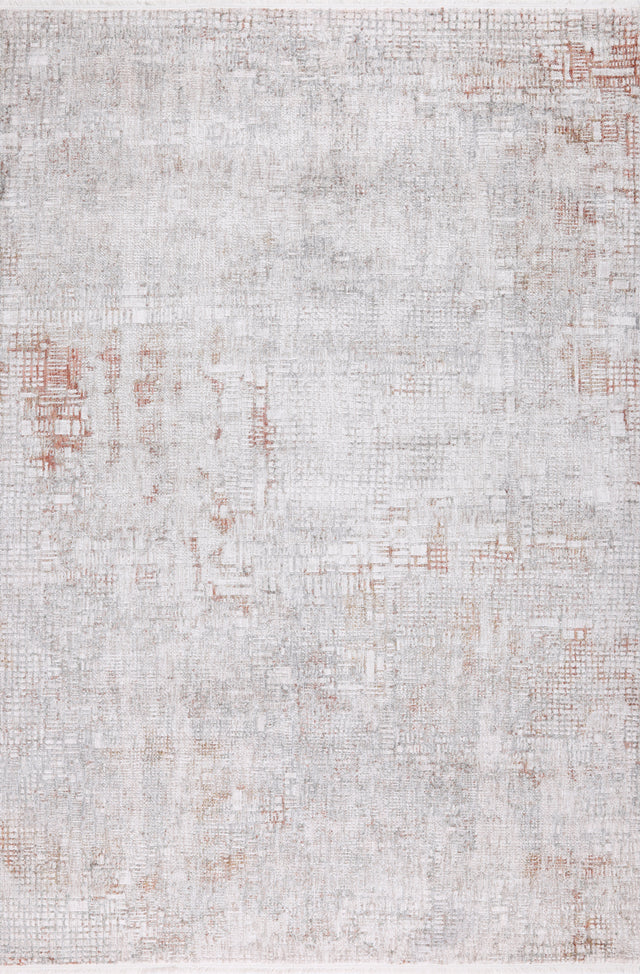 KAI 301 Polyester Rug - Abstract Cream With Brick Orange And Earth-Tone Accents, Machine Made, Cotton Backing (3 Sizes)