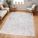 KAI 301 Polyester Rug - Abstract Cream With Brick Orange And Earth-Tone Accents, Machine Made, Cotton Backing (3 Sizes)