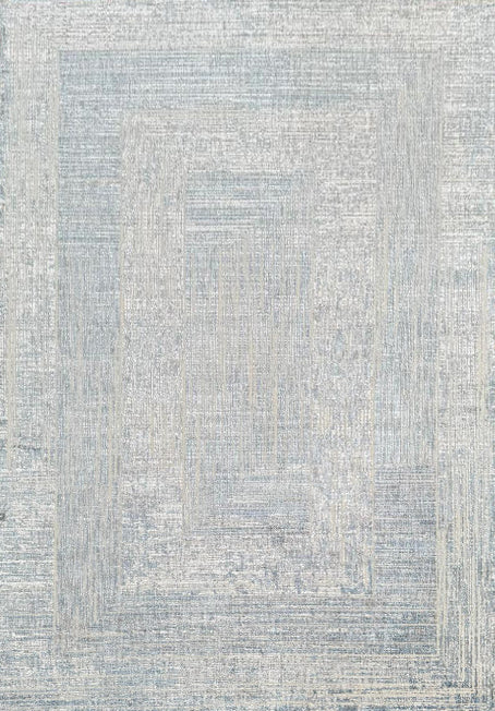 KAI 302 Polyester Fabric - Cream Geometric Blue, Silver, Charcoal Accents, High-Low Texture (1 Unit)