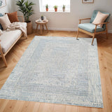 KAI 302 Polyester Fabric - Cream Geometric Blue, Silver, Charcoal Accents, High-Low Texture (1 Unit)