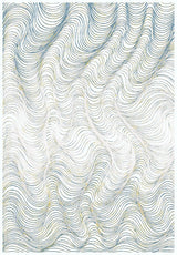 KAI 304 Polyester Fabric - Cream Rug With Blue, Gold-Brown & Silver Viscose Swirl Accents, Machine Made (5' 3" X 7' 4" / 7' 9" X 10' 9" / 10' X 13")