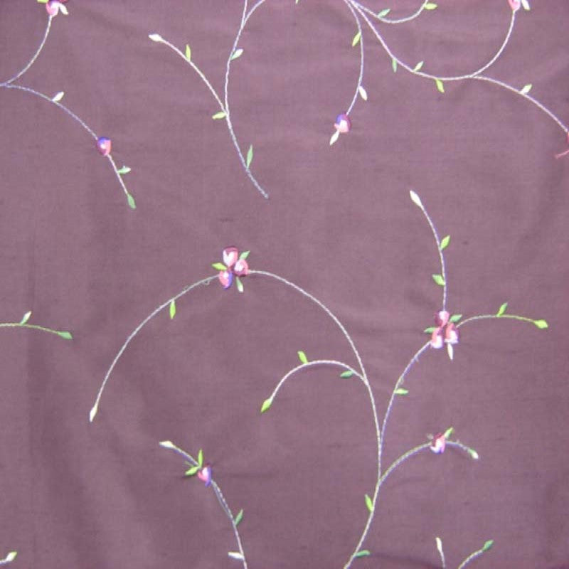 Kala Floral Embroidered Silk Dupioni Fabric - Aubergine, Blossom, Butter, Champagne, Oyster, Sage, 54" Width (1 Yard)