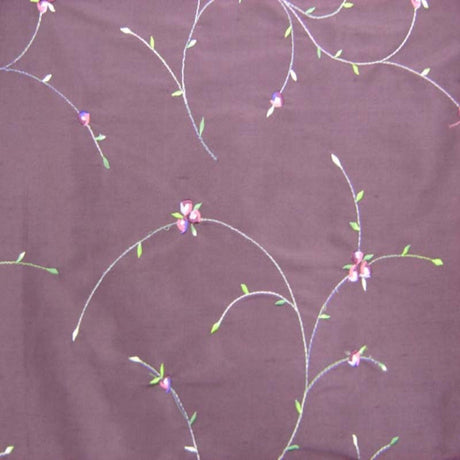 Kala Floral Embroidered Silk Dupioni Fabric - Aubergine, Blossom, Butter, Champagne, Oyster, Sage, 54" Width (1 Yard)