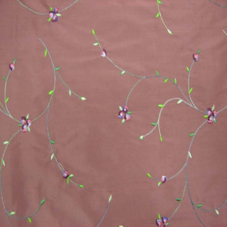 Kala Floral Embroidered Silk Dupioni Fabric - Aubergine, Blossom, Butter, Champagne, Oyster, Sage, 54" Width (1 Yard)