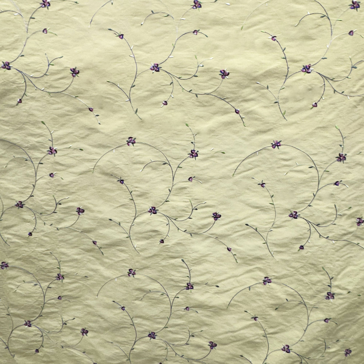 Kala Floral Embroidered Silk Dupioni Fabric - Aubergine, Blossom, Butter, Champagne, Oyster, Sage, 54" Width (1 Yard)