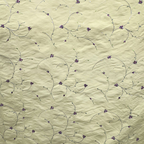 Kala Floral Embroidered Silk Dupioni Fabric - Aubergine, Blossom, Butter, Champagne, Oyster, Sage, 54" Width (1 Yard)