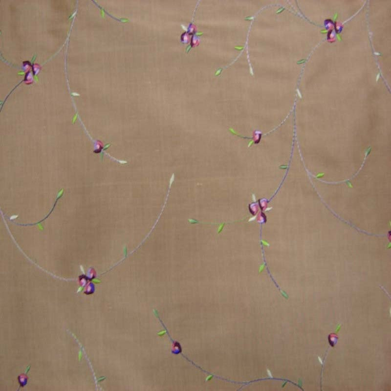 Kala Floral Embroidered Silk Dupioni Fabric - Aubergine, Blossom, Butter, Champagne, Oyster, Sage, 54" Width (1 Yard)