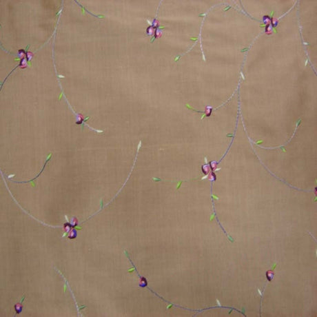 Kala Floral Embroidered Silk Dupioni Fabric - Aubergine, Blossom, Butter, Champagne, Oyster, Sage, 54" Width (1 Yard)
