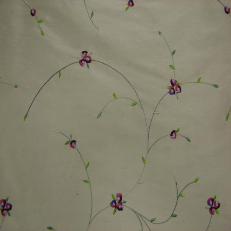 Kala Floral Embroidered Silk Dupioni Fabric - Aubergine, Blossom, Butter, Champagne, Oyster, Sage, 54" Width (1 Yard)