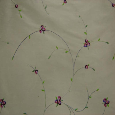 Kala Floral Embroidered Silk Dupioni Fabric - Aubergine, Blossom, Butter, Champagne, Oyster, Sage, 54" Width (1 Yard)