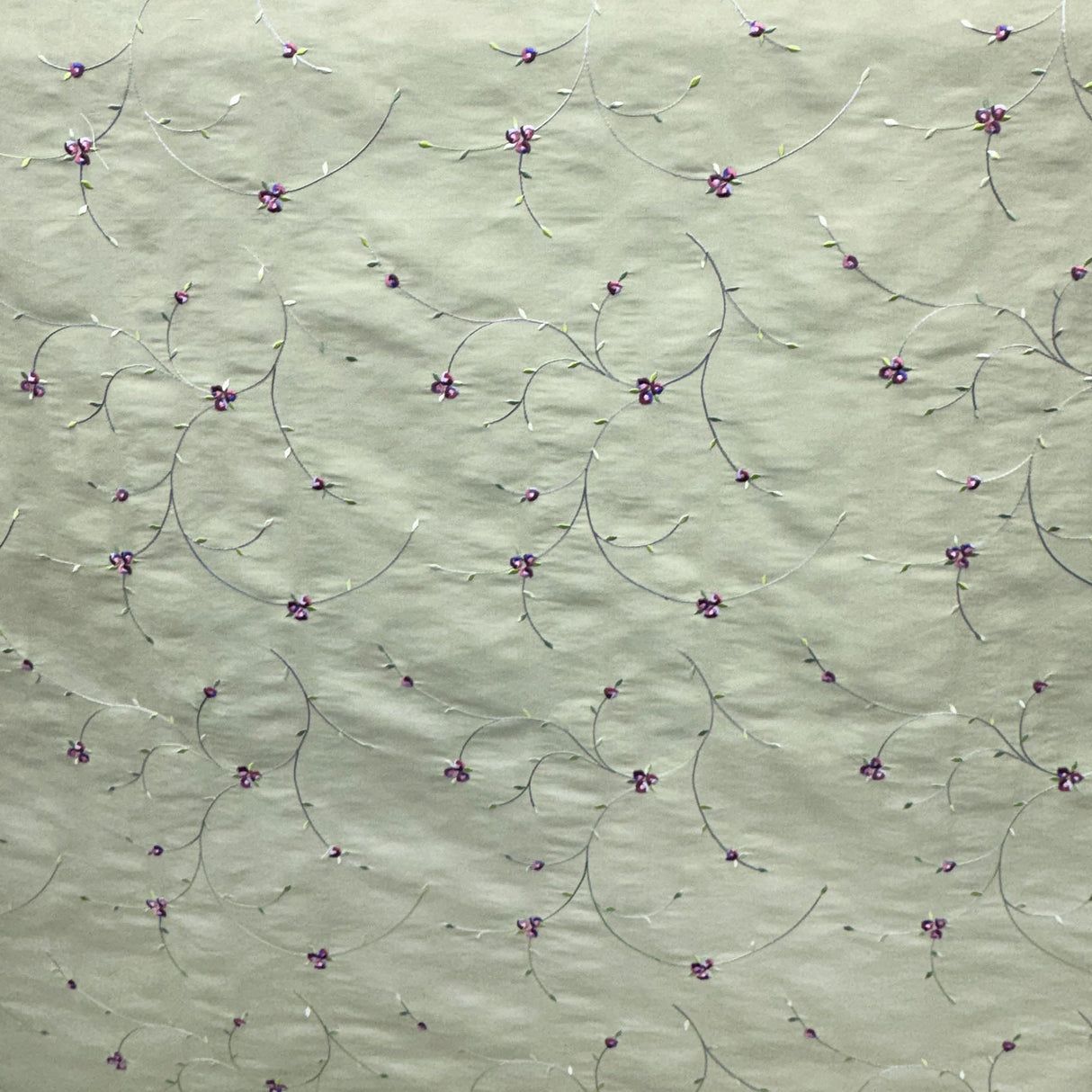 Kala Floral Embroidered Silk Dupioni Fabric - Aubergine, Blossom, Butter, Champagne, Oyster, Sage, 54" Width (1 Yard)