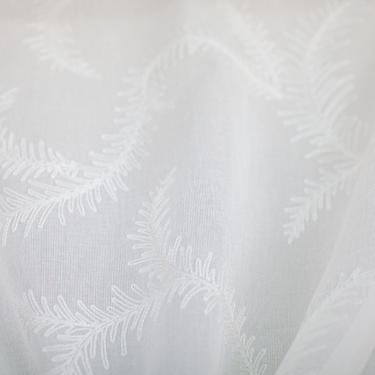 Karen Embroidered Floral Sheer Polyester Fabric - Beige, Ivory, White, Flax, 110" Width (1 Yard)