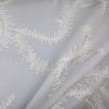 Karen Embroidered Floral Sheer Polyester Fabric - Beige, Ivory, White, Flax, 110" Width (1 Yard)