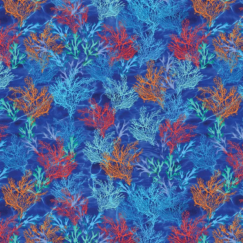 Cotton Wideback Fabric Blue Coral Reef 108"