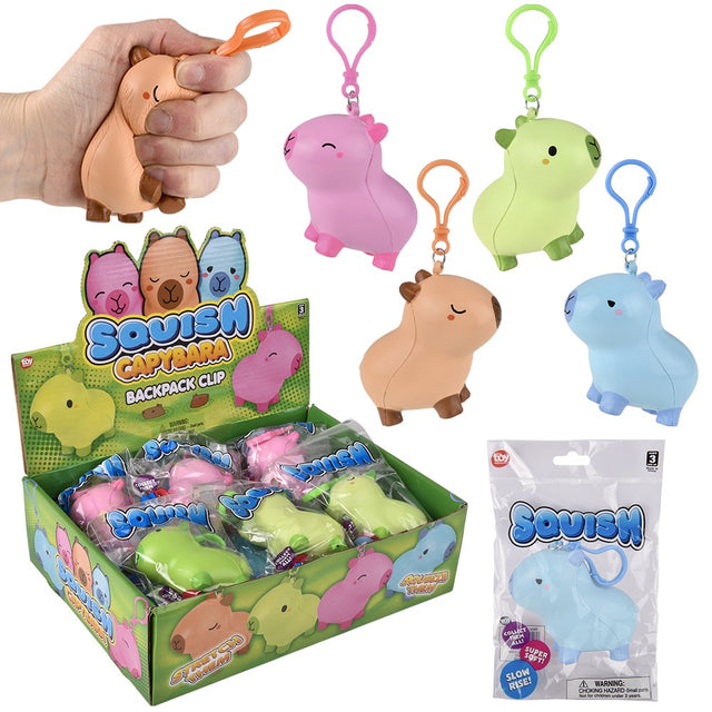 Capybara Squish Backpack Clip (12 Pc Display)