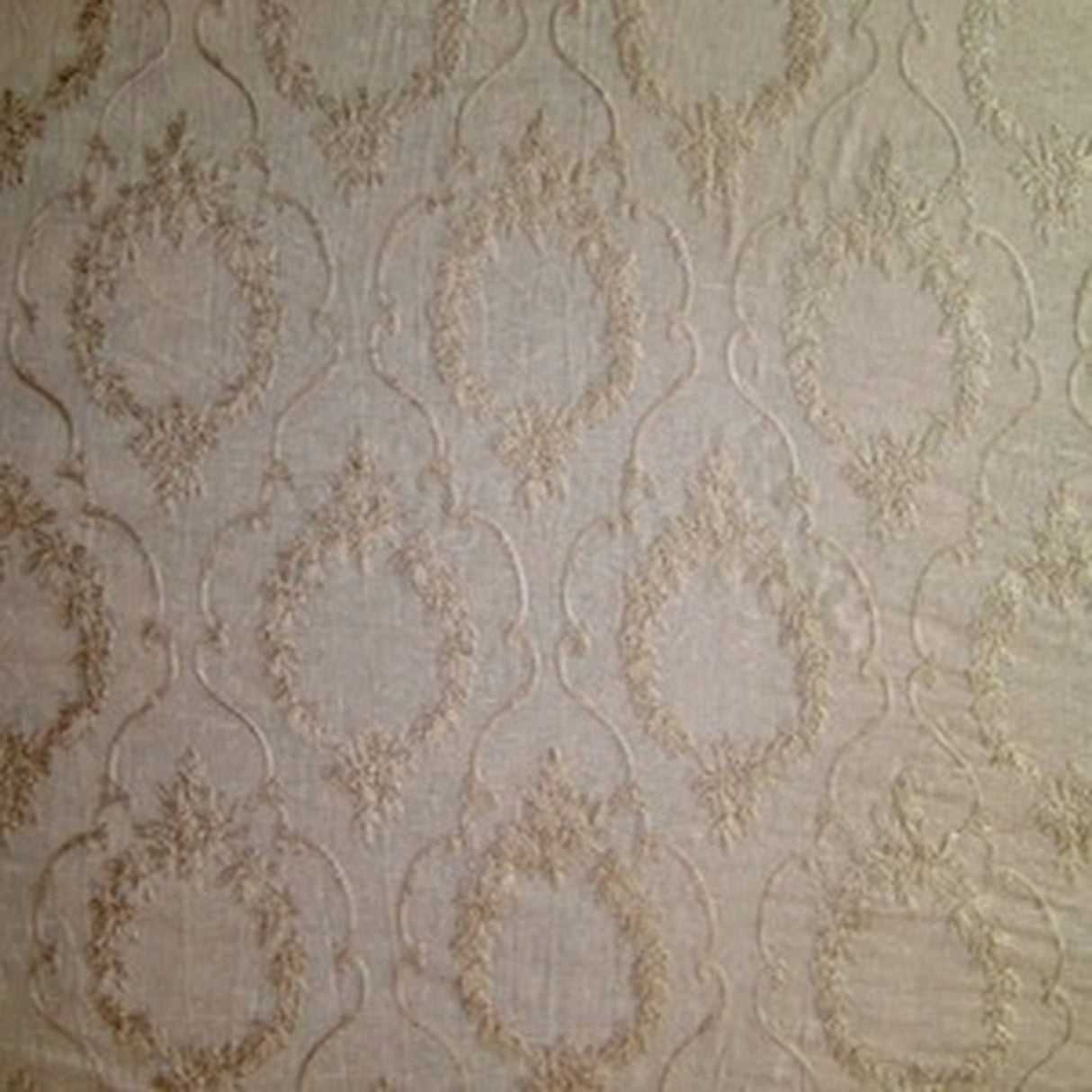 Kelly Embroidered Floral Sheer Polyester Fabric - Beige, Gray, Ivory, White, Flax, 110" Width (1 Yard)