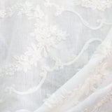 Kelly Embroidered Floral Sheer Polyester Fabric - Beige, Gray, Ivory, White, Flax, 110" Width (1 Yard)