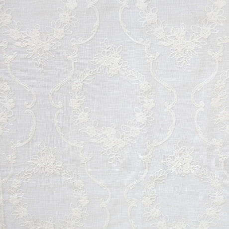 Kelly Embroidered Floral Sheer Polyester Fabric - Beige, Gray, Ivory, White, Flax, 110" Width (1 Yard)