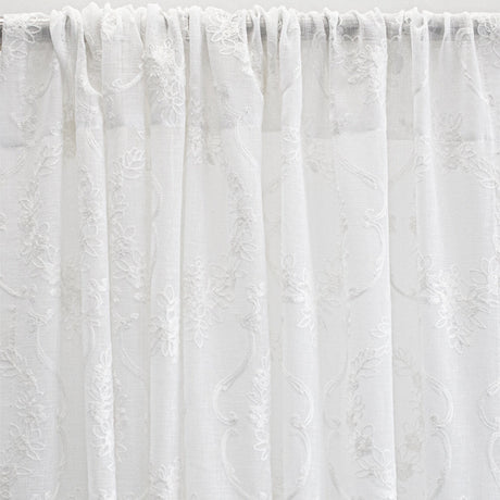 Kelly Embroidered Floral Sheer Polyester Fabric - Beige, Gray, Ivory, White, Flax, 110" Width (1 Yard)