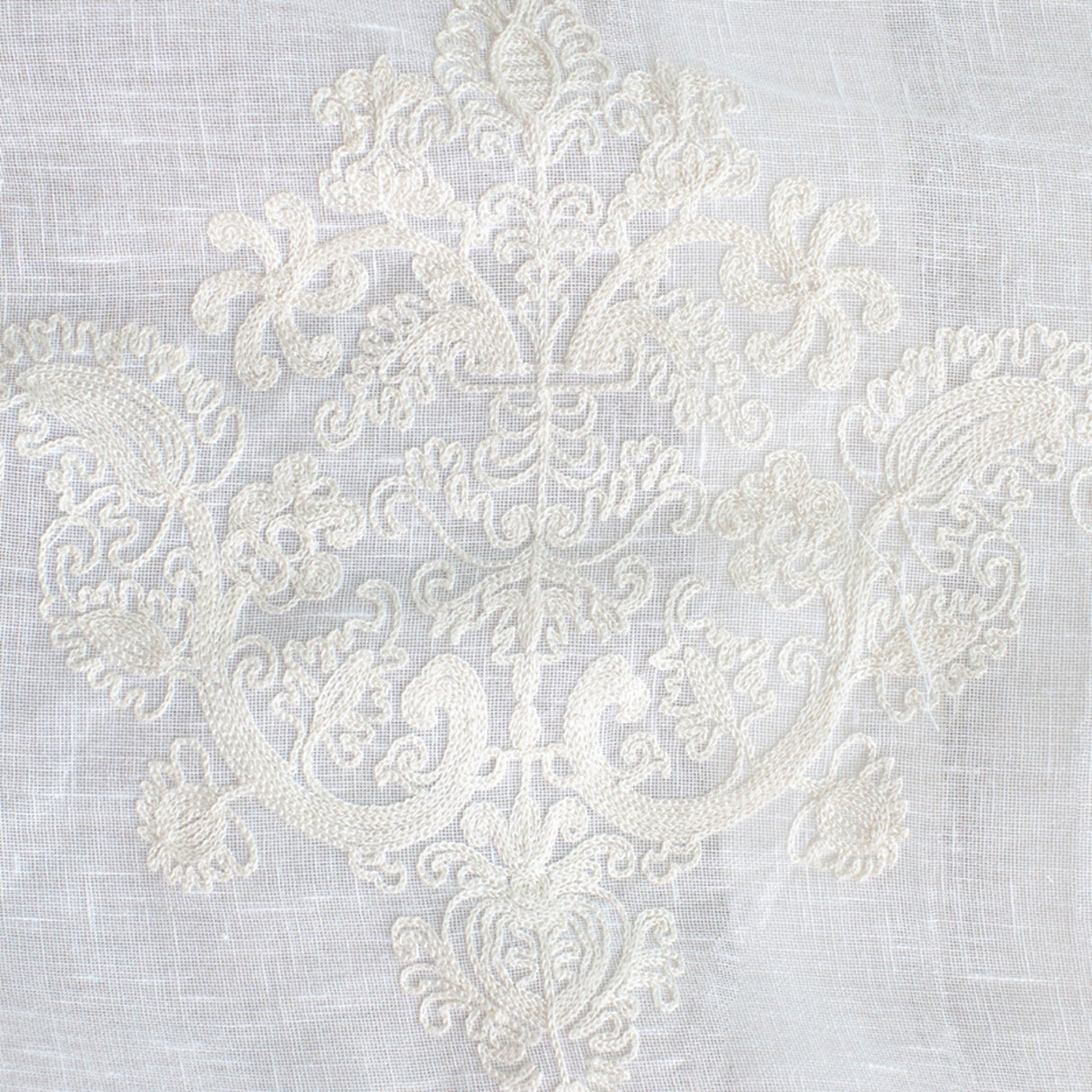 Kendall Fabric Polyester Sheer Fabric - Damask Embroidered, 110" Width (1 Yard)