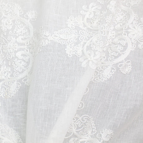 Kendall Fabric Polyester Sheer Fabric - Damask Embroidered, 110" Width (1 Yard)