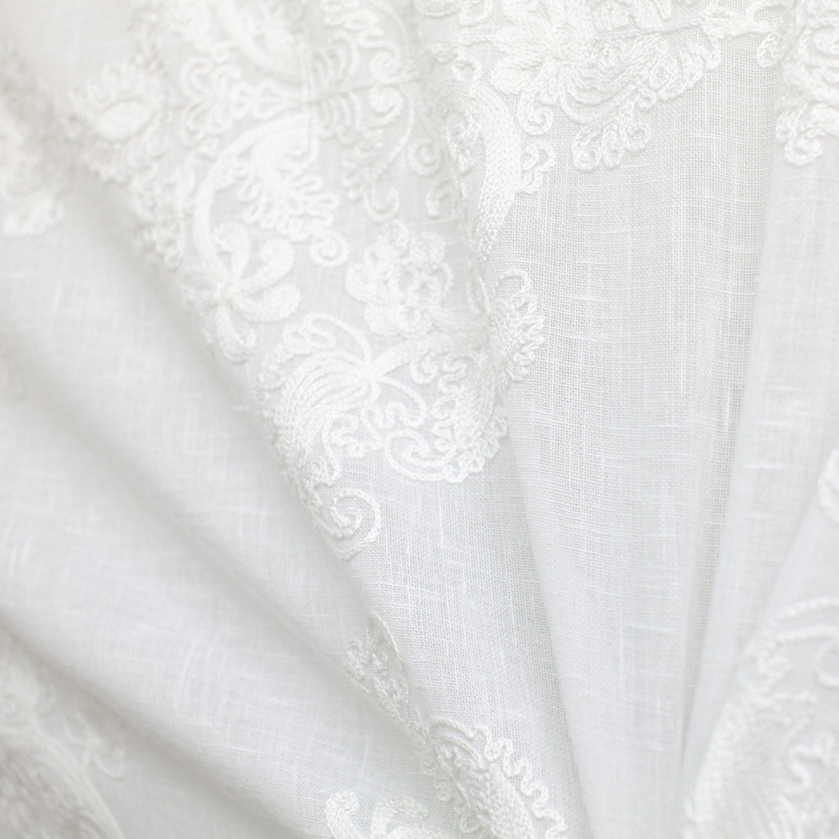Kendall Fabric Polyester Sheer Fabric - Damask Embroidered, 110" Width (1 Yard)