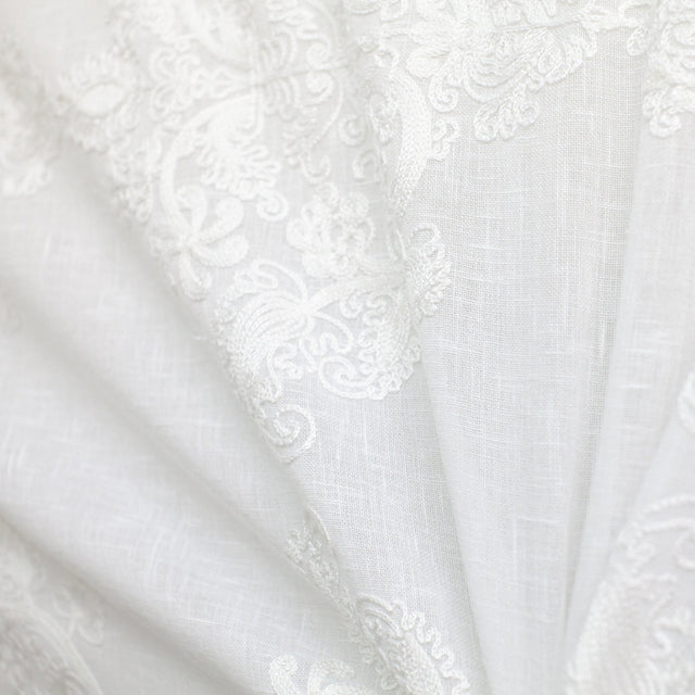 Kendall Fabric Polyester Sheer Fabric - Damask Embroidered, 110" Width (1 Yard)