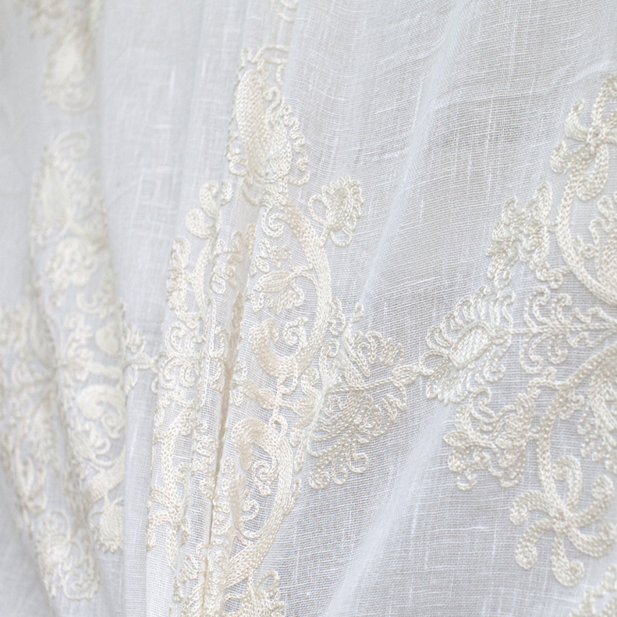 Kendall Fabric Polyester Sheer Fabric - Damask Embroidered, 110" Width (1 Yard)