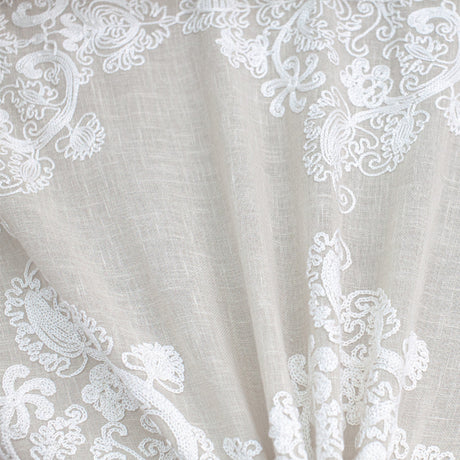 Kendall Fabric Polyester Sheer Fabric - Damask Embroidered, 110" Width (1 Yard)